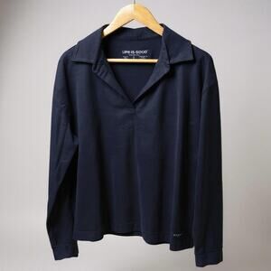 Life is Good Top Womens L Navy Crusher-Flex Collared Cotton Stretch Long Sleeve